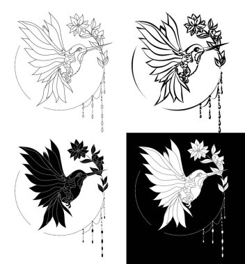 Çemberde çiçekli güzel bir kuş beyaz arka planda izole edilir. Mırıldayan kuş dünyanın en küçük hayvanıdır.