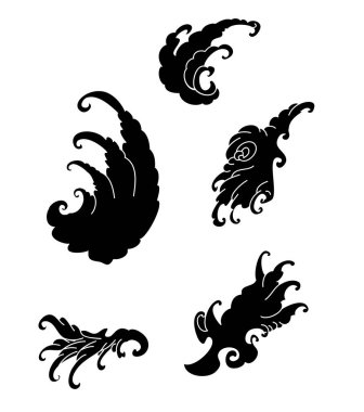 Japanese wave isolate design for tattoo.Traditional Chinese cloud for printing on white background.