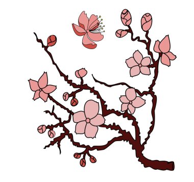 Free hand Sakura flower vector set, Beautiful line art Peach blossom isolate on white background.Branch of cherry blossom for printing on wallpapers and sticker.Japanese flower.Golden line art.