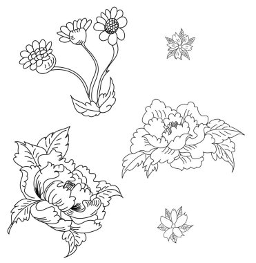 peony flower vector.Peony flower tattoo.Traditional Japanese culture for printing on white background.