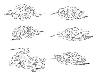 Boyama kitabı için Çince bulut vektörü ve beyaz arkaplanda yazdırma.
