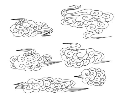 Boyama kitabı için Çince bulut vektörü ve beyaz arkaplanda yazdırma.