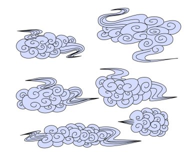 Boyama kitabı için Çince bulut vektörü ve beyaz arkaplanda yazdırma.