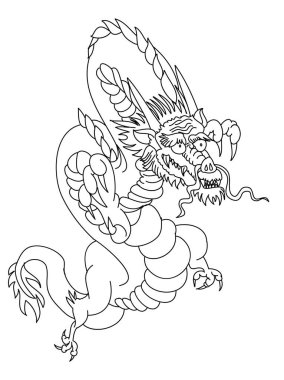 Japon kırmızı ejderha dövmesi. Çin Yeni Yılı için kırmızı zemin üzerinde ejderha. Altın Çin Ejderhası vektörü. Altın çizgili sanat kralı ejderhası dövmesi..