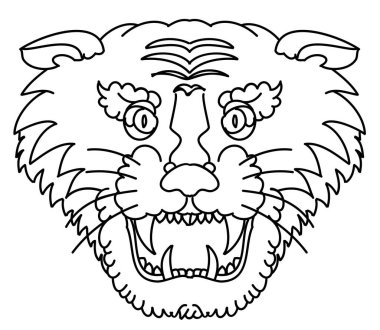 Tişört bastırmak için Japon kaplan illüstrasyonu. Kaplanın yılı. Çin 'in yeni yıl burç işareti. Arka planda Çin burcu hayvan işaretleri ve kiraz çiçeği vektörü..