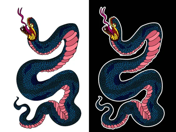 Colorful Snake Cobra Illustration Sticker Tattoo Design Asia Tattoo Style — Stockvektor