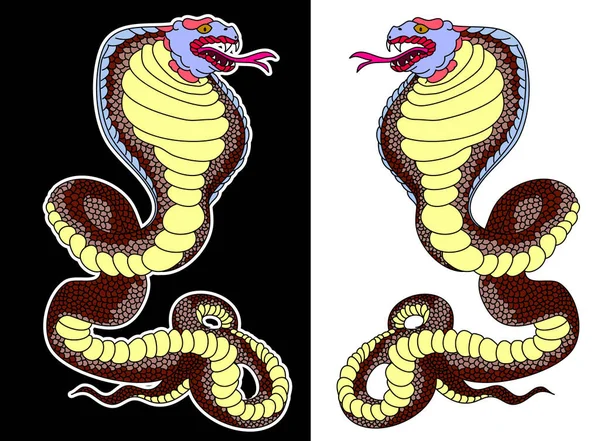 Bunte Schlangenkobra Illustration Für Aufkleber Und Tätowierdesign Asia Tattoo Style — Stockvektor