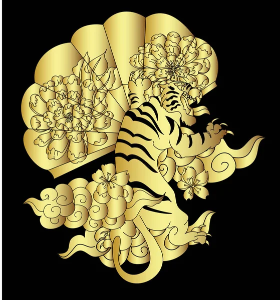Tatouage Traditionnel Tigre Japonais Design Tatouage Autocollant Tigre Tigre Bande — Image vectorielle