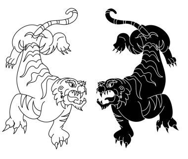 Taslak ve karalama sanatı Tiger vektörü beyaz arka planda. Dövme için kaplan çiziyor. Arka planda baskı için geleneksel Japon kültürü..