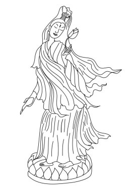 Dövme için Guanyin veya Guan Yin vektörü. Çin tanrısı ve sanatı Guan Yin karakter tasarımı..