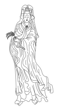 Dövme için Guanyin veya Guan Yin vektörü. Çin tanrısı ve sanatı Guan Yin karakter tasarımı..