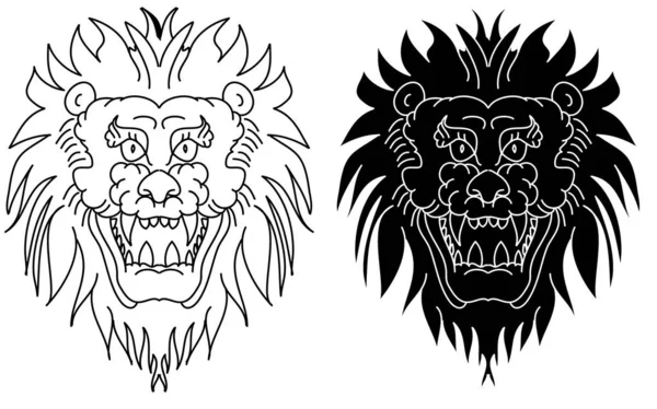 Lion Head Vector Traditonal Японский Лев Раскраски Книги Идея Татуировки — стоковый вектор