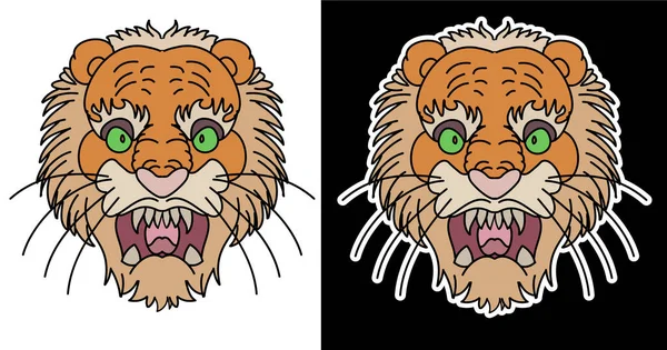 Outline Doodle Art Tiger Vector Sfondo Bianco Disegno Tigre Tatuaggio — Vettoriale Stock