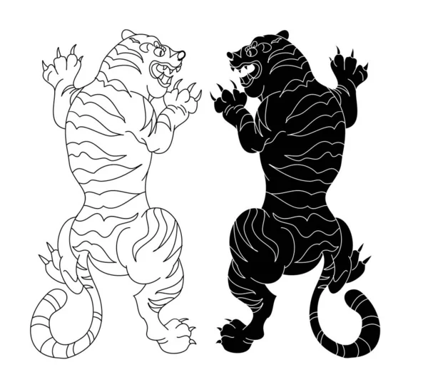 概要とドアアートタイガーベクトルは白い背景にあります タトゥーのための虎を描く — ストックベクタ