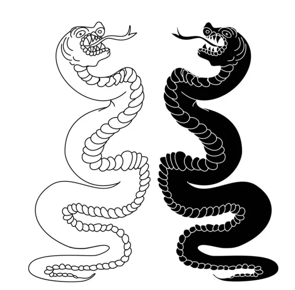 Wąż Kobra Tatuaż Styl Wektor Kobra Król Kobra Wąż Otwartymi — Wektor stockowy