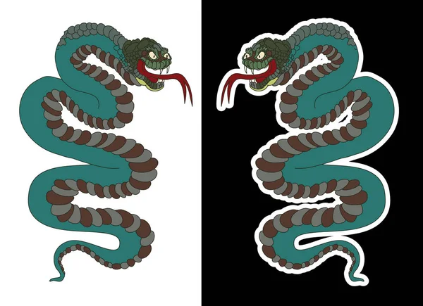 Schlangenkobra Tätowierung Stil Cobra Vektor König Kobra Schlange Mit Mundöffnung — Stockvektor