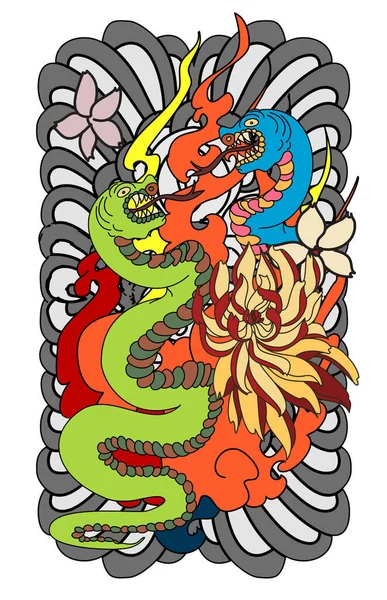 Cauda da serpente tailandesa doodle kawaii colorido desenho plano  ilustração vetorial moldura de borda t