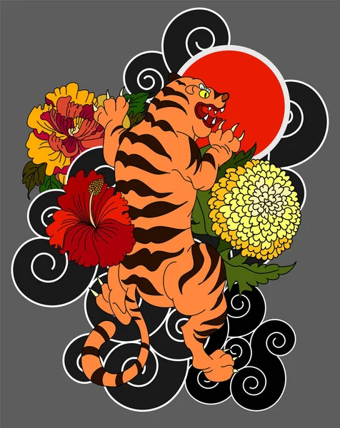 Vecteur Autocollant Visage Tigre Tatouage Traditionnel Tête Tigre Rugissement Tigre — Image vectorielle