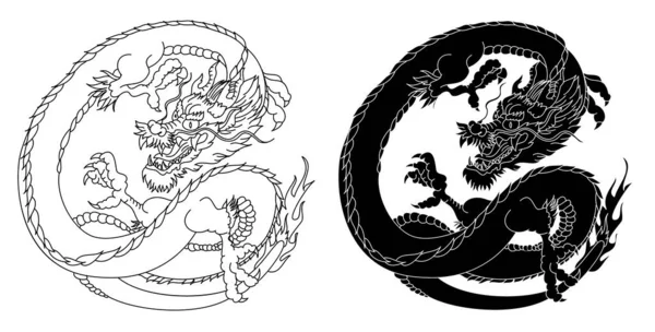 Dragon Rouge Japonais Tattoo Dragon Sur Fond Rouge Pour Nouvel — Image vectorielle