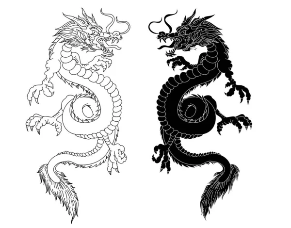 Dragón Rojo Japonés Tattoo Dragon Sobre Fondo Rojo Para Vector Vector De Stock