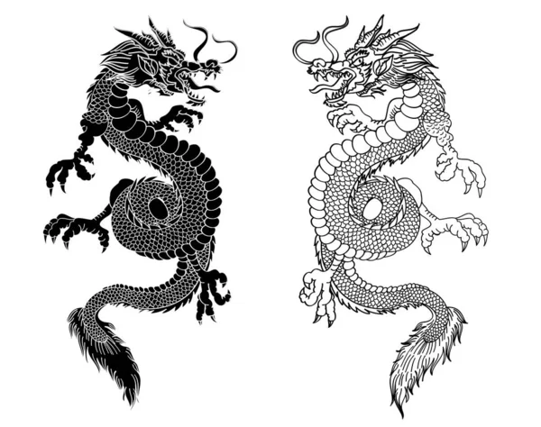 Dragón Rojo Japonés Tattoo Dragon Sobre Fondo Rojo Para Vector Gráficos Vectoriales