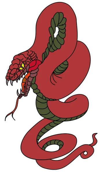 口が白い背景に隔離されたカラフルな蛇のコブラ タトゥーとステッカーのデザインのための日本の蛇のコブラ — ストックベクタ