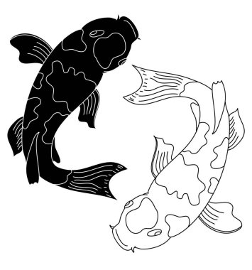 koi carp vector isolate for tattoo.Japanese carp drawing.Hand drawn line art of fish (Koi carp). Vector isolated. Idea for tattoo and coloring books.
