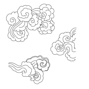 Beyaz arkaplan üzerine resim ve baskı için Çin bulut vektörü. Dövme tasarımı ve fikir için geleneksel Japon kültür unsuru. Bulut ve dalga illüstrasyonu..