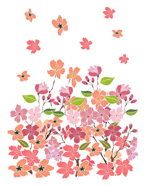 Serbest el Sakura çiçek vektörü seti, Güzel çizgi sanatı Şeftali çiçekleri beyaz arkaplanda izole edildi. Kiraz çiçeği illüstrasyon seti. Kartları birleştirmek ya da arkaplanda yazdırmak için unsur.. 