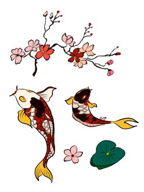 Beyaz yalıtılmış arka planda basmak için siam betta balığının güzel çizgisi sanatı. Japon koi balığı sazan balığı kültürünün karalama sanatı için vektör çizimi. Zengin ve zengin Çin yeni yılı ile zenginlik için koi balığı. 