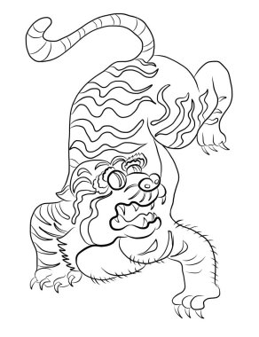 Kaplan vektör illüstrasyonu beyaz arka planda izole edildi. Japon ve Çin kaplan çizimi. Arka planda baskı için geleneksel Japon kültürü..