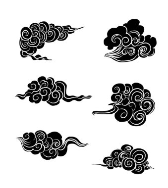 Beyaz arkaplan üzerine resim ve baskı için Çin bulut vektörü. Dövme tasarımı ve fikir için geleneksel Japon kültür unsuru. Bulut ve dalga illüstrasyonu..