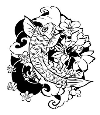 Koi fish vector for printing on shirt on isolated white background.Hand drawn lotus and koi fish carp vector for printing on background.Lucky Chinese animal illustration for painting.