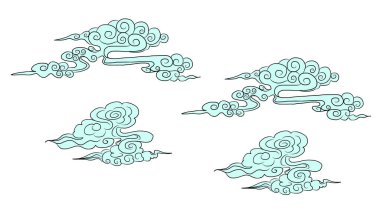 Japonca bulut vektör illüstrasyonu dövme veya arkaplan tasarımı için ayarlandı. Çince bulut vektörü. Element için su sıçraması..
