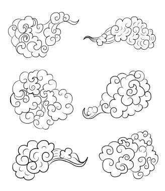 Beyaz arkaplan üzerine resim ve baskı için Çin bulut vektörü. Dövme tasarımı ve fikir için geleneksel Japon kültür unsuru. Bulut ve dalga illüstrasyonu..