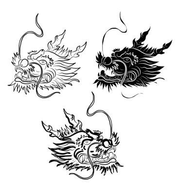 Japon kırmızı ejderha dövmesi. Çin Yeni Yılı için kırmızı zemin üzerinde ejderha. Altın Çin Ejderhası vektörü. Altın çizgili sanat kralı ejderhası dövmesi..