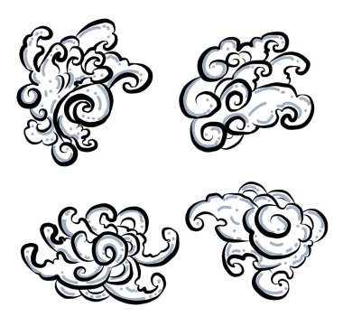 Boyama kitabı için Çin bulut vektörü ve beyaz arkaplan üzerine baskı. Japon dalgaları izole edilmiş dövme tasarımı için..