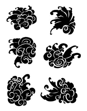 Boyama kitabı için Çin bulut vektörü ve beyaz arkaplan üzerine baskı. Japon dalgaları izole edilmiş dövme tasarımı için..