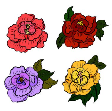 Dövme tasarımı için şakayık çiçek vektörü. Karalama sanatı ve arka planda baskı için geleneksel Japon çiçek çizimi..