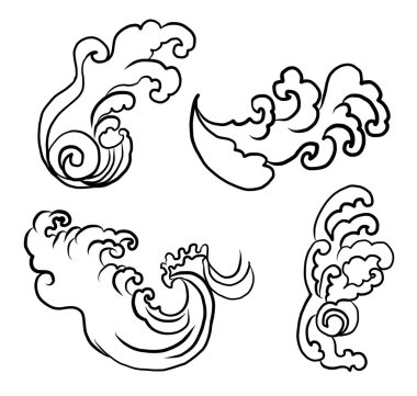 Japanese wave vector illustration for T-shirt.Traditional Chinese wave and sunrise.Beautiful line art of nature for printing on shirt.Asian art for doodle and painting on background.