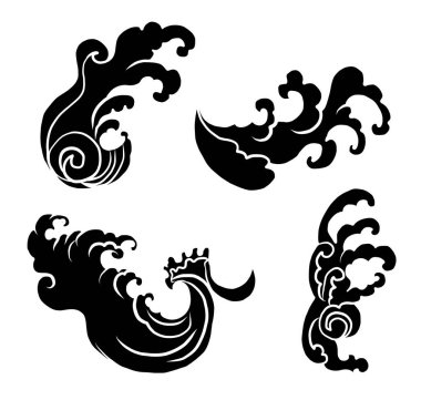 Japanese wave vector illustration for T-shirt.Traditional Chinese wave and sunrise.Beautiful line art of nature for printing on shirt.Asian art for doodle and painting on background.