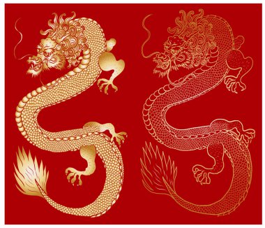 Japon kırmızı ejderha dövmesi izole edildi. Geleneksel Çin ejderhası tişört basmak ya da arka planda boyama kitabı için..