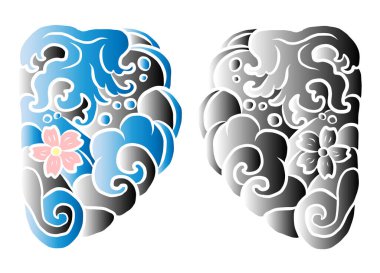 Renklendirme kitabı için Japon çiçeği. Asya 'nın vektör illüstrasyonu. Dövme fikri için arka plan tasarımı. Peony ve Chrysanthemum tişörtlere işemek için vektör..