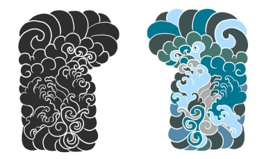 Renklendirme kitabı için Japon çiçeği. Asya 'nın vektör illüstrasyonu. Dövme fikri için arka plan tasarımı. Peony ve Chrysanthemum tişörtlere işemek için vektör..