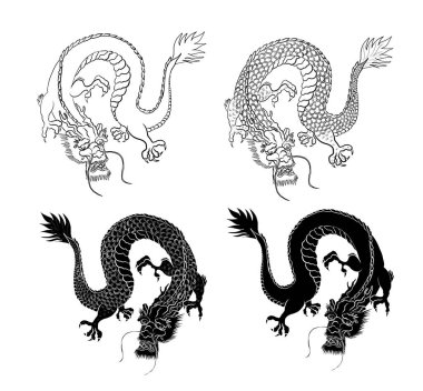 Japon kırmızı ejderha dövmesi izole edildi. Geleneksel Çin ejderhası tişört basmak ya da arka planda boyama kitabı için..