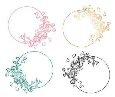 Beyaz izole edilmiş kiraz çiçeği vektör illüstrasyonu. Arka planda karalama sanatı için şeftali çiçeği. Japon dövme tasarımı için Sakura vektörü. Erik çiçeği koleksiyonu. Güzel çiçek çiçeği.