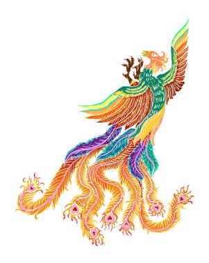 Arka planda dövme tasarımı için Phoenix 'in güzel çizgi sanatı. Gömlekte baskı için Phoenix vektörü. Karalama sanatı için Phoenix vektör çizimi ve beyaz izole edilmiş arka plan üzerine boyama kitabı..