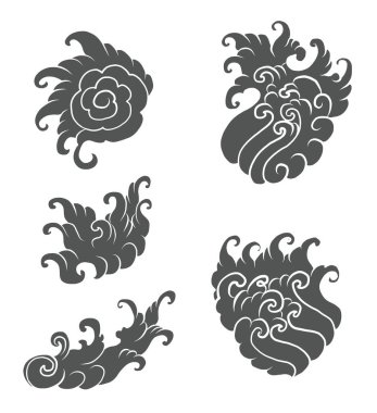 Japonca bulut vektör illüstrasyonu dövme veya arkaplan tasarımı için ayarlandı. Çince bulut vektörü. Element için su sıçraması..