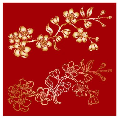 Serbest el Sakura çiçek vektörü seti, Güzel çizgi sanatı Şeftali çiçekleri beyaz arkaplanda izole edildi. Kiraz çiçeği illüstrasyon seti. Kartları birleştirmek ya da arkaplanda yazdırmak için unsur.. 