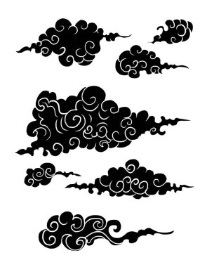 Beyaz arkaplan üzerine resim ve baskı için Çin bulut vektörü. Dövme tasarımı ve fikir için geleneksel Japon kültür unsuru. Bulut ve dalga illüstrasyonu..